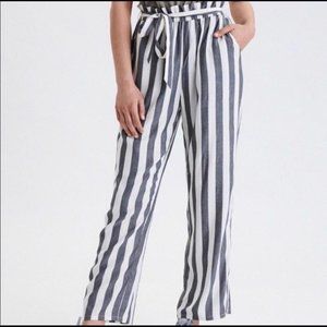 American Eagle Striped Paperbag Wide Leg High Waist Trousers